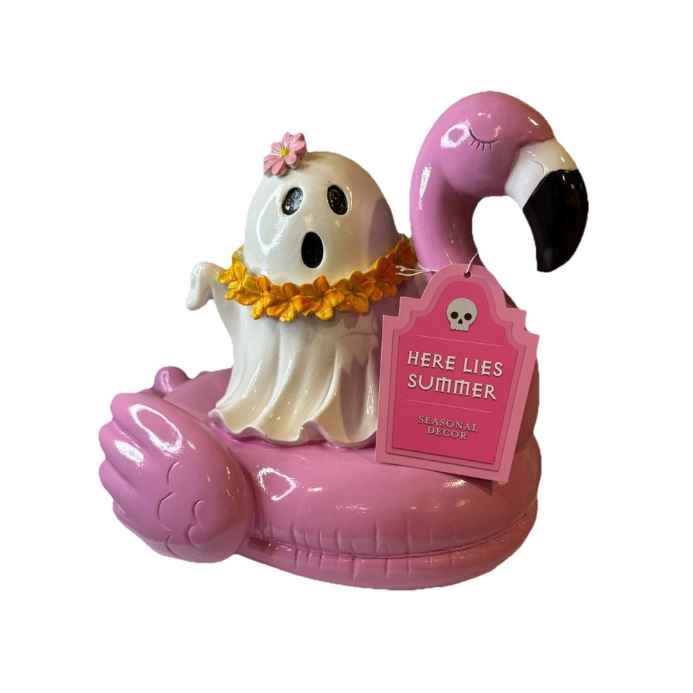 HERE LIES SUMMER Ghost W/‎ Flowers On Flamingo Float Halloween SUMMERWEEN 2025